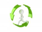 3d Man Running Inside Recycle Sign Stock Photo