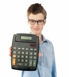 Boy Showing Calculator Stock Photo