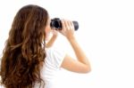 Teenager Girl Watching Through Binocular Stock Photo