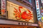 Tourist Walking In Night Shopping Street At Dotonbori In Osaka, Japan Stock Photo