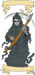 Grim Reaper Scythe Scroll Drawing Stock Photo