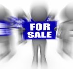 Characters Holding For Sale Signs Displays On Sale Goods Stock Photo