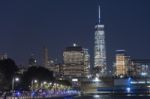 Manhattan Skyline At Night Stock Photo