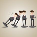 Cartoon Domino Businessman Figure Fall Down Stock Photo