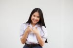 Portrait Of Thai High School Student Uniform Beautiful Girl Excellent Stock Photo