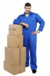 Young Man With Cardboard Box Stock Photo