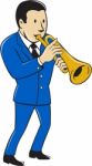 Musician Playing Trumpet Cartoon Stock Photo