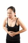 Woman Abdominal Pain Stock Photo