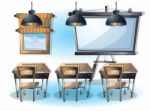 Cartoon  Illustration Interior Classroom With Separated Layers Stock Photo