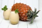 Fresh Pineapple Juice Isolated On A White Background Stock Photo