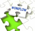 Workflow Puzzle Shows Structure Process Flow Or Procedure Stock Photo