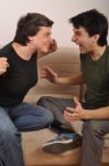 Woman And Man Yelling Face To Face Stock Photo