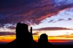 Sunrise Over The Mittens In Monument Valley Utah Stock Photo