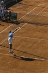 First Serve Of Juan Martin Del Potro During A Training Day Stock Photo