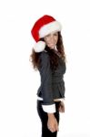 Smiling Christmas Lady With Hat Stock Photo