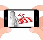 Running Character And 911 Nine One Displays Emergency Help Rescu Stock Photo