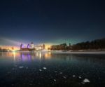 Ancient Castle At Night Stock Photo