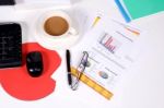 Top View Of White Office Desk Stock Photo