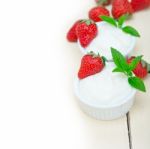 Organic Greek Yogurt And Strawberry Stock Photo