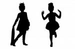 Silhouette Children Dancing Stock Photo