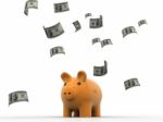 Piggy Bank With Money Rain Stock Photo