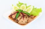 Hot Spicy Thai Cuisine Pork Liver Salad Stock Photo