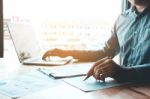 Typing Laptop Business Man Working With Blank Screen Planning St Stock Photo