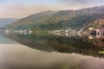 Landscape Over Lake Called Lago De Amatitlan In Guatemala Stock Photo