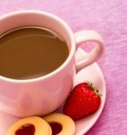 Coffee With Strawberry Shows Tasty Decaf And Beverage Stock Photo