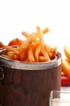 Fresh French Fries On A Bucket Stock Photo