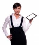 Woman With Touchscreen Tablet Computer Stock Photo