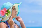 Face Woman Is Happy With The Sea In Thailand Stock Photo