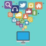 Desktop With Social Media Icons Stock Photo