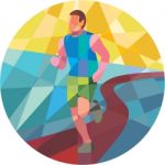 Marathon Runner In Action Circle Low Polygon Stock Photo