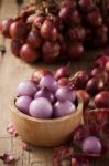 Shallots Still Life Wood Background Stock Photo