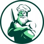 Bearded Chef Arms Crossed Knife Circle Retro Stock Photo