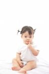 Portrait Cute Girl Baby On White Background Stock Photo