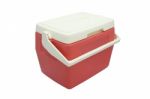 Plastic Cooler Box Closed Cover On White Background Stock Photo