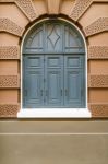 Closed Old Blue Wooden Windows White Frame Stock Photo