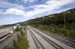 Railroad Tracks In Summer Stock Photo