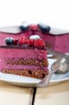 Blueberry And Raspberry Cake Mousse Dessert Stock Photo