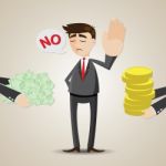 Cartoon Businessman Refuse Money From Another Person Stock Photo