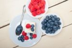 Fresh Raspberry And Blueberry Cake Stock Photo