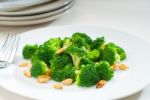 Fresh Sauteed Broccoli And Almonds Stock Photo