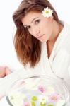 Brunette Preparing For Spa Treatment Stock Photo