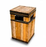 The Wooden Litter Bin On Cement Floor Stock Photo