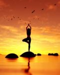 3d Illustration Of Silhouette Woman Doing Meditation Yoga Stock Photo