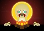 Halloween Skull Bonfire Moon  Stock Photo