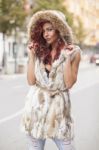 Beautiful Fashion Woman In Fur Coat Stock Photo