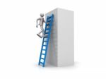 3d Man Climbing A Ladder Stock Photo